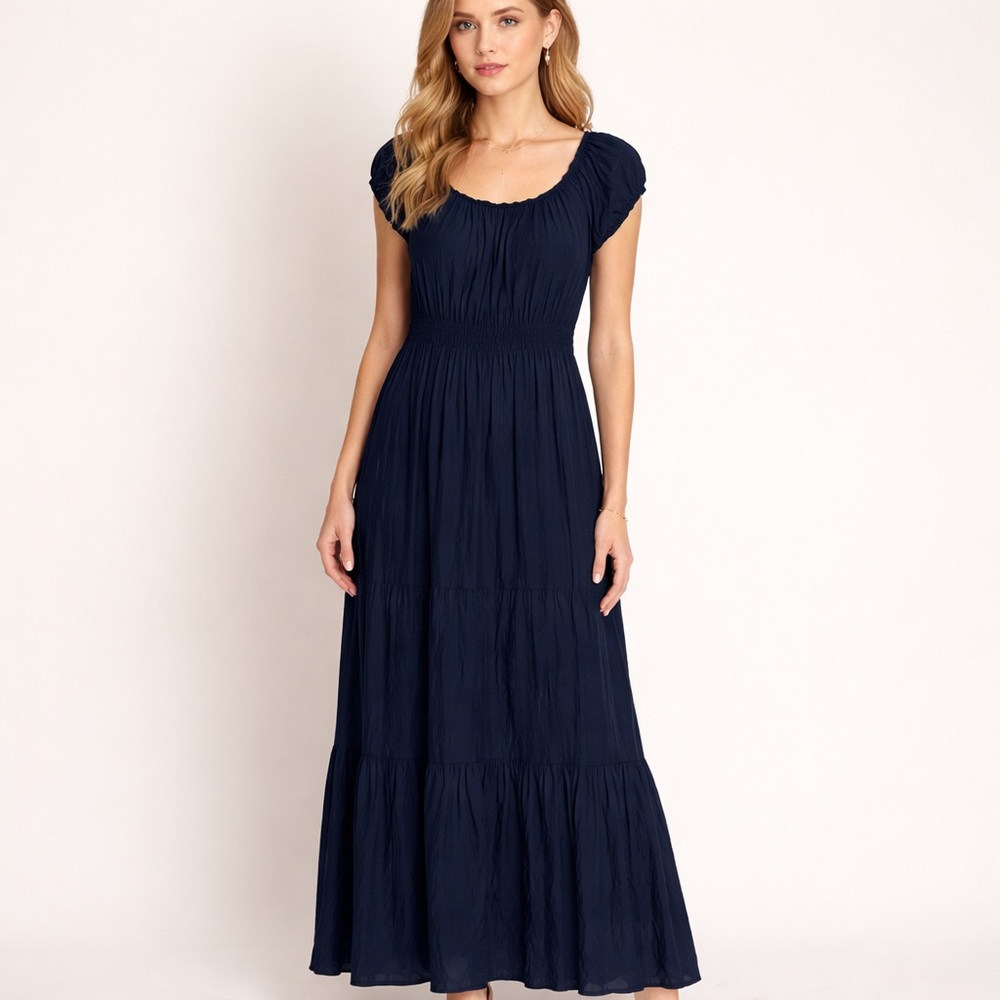 Pink Rose Blue Maxi Dress Stretchy 2X Beachy Boho